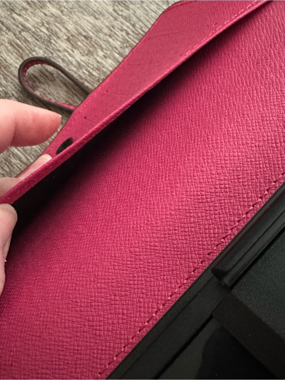 Monogram Wristlet Clutch/Phone Case in Brown with Pink Trim - Picture 9 of 16